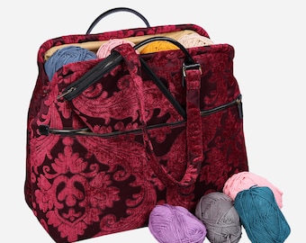 Carpet Project Bag-Knitting and Crochet Bag-Mary Poppins Carpet Bag-Work Bag- Queen Wine