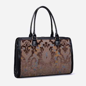 Borsa da viaggio artigianale - Borsa da lavoro per donna - Borsa da lavoro per laptop - Borsa multiscomparto per laptop, cartelle e cancelleria - Velluto délavé cammello