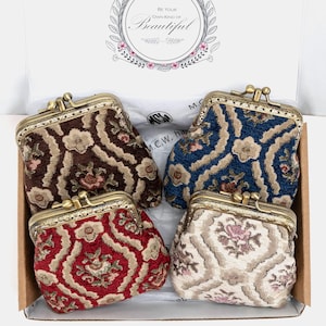 Handgenähter Teppich Geldbörse-Vintage Double Kiss Lock Wallet-Ball Snap Verschluss Beutel Tasche-Geschenk für sie-Bereit zum Geschenk-Traditionelle Serie