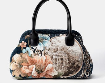 Carpet Satchel-Mary Poppins Carpet Bag-Everyday Carry Crossbody Bag-Chateau Cyprus Green