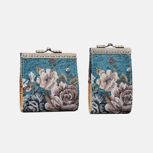 11 & 17 Kartenfächer Geldbörse-Handgenähter Teppich Geldbeutel-Vintage Kiss Lock ID Beutel-Verschluss Kartenhalter-Geschenk für Sie-Floral Teal