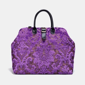 Handcrafted Mary Poppins Bag-Carpet Weekender-Carpet Travel Bag-Duffel Bag-Burnout Velvet Purple