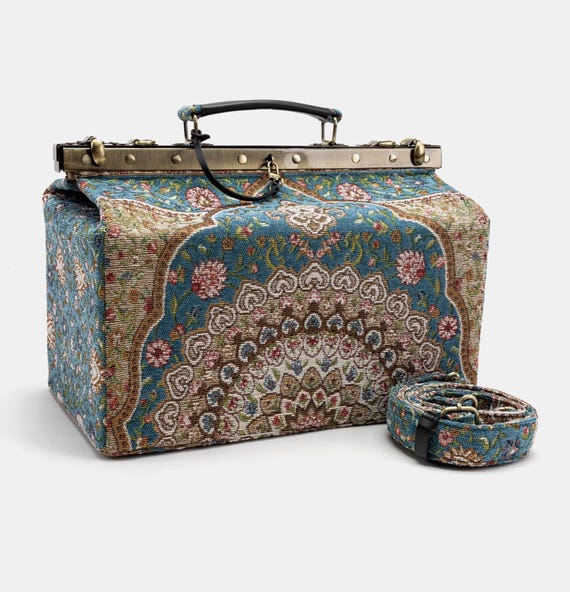 Gladstone Bag-carpet Doctor Bag-victorian Weekender Bag-shoulder