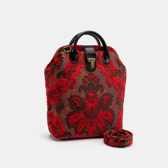 carpet leather backpack Carpet Everyday Backpack Leather Minimalist Backpack Versatile Crossbody  Bag Vintage Bag Smart Organizers Burnout Velvet Revival Scarlet