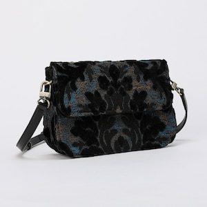 Fabriqué à la main en tapis-sac à bandoulière-sac à bandoulière avec rabat-sac messager-Velours Burnout noir