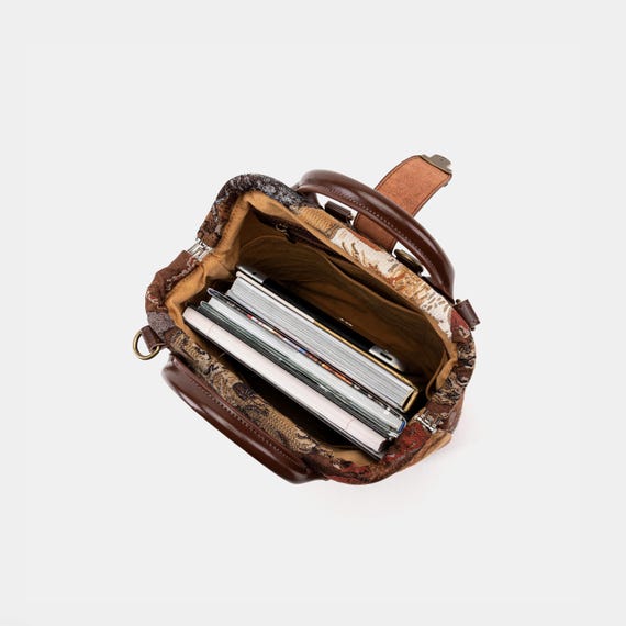 carpet leather backpack Carpet Everyday Backpack-leather Minimalist Backpack-versatile Crossbody Bag-vintage  Bag-smart Organizers-abstract Brown