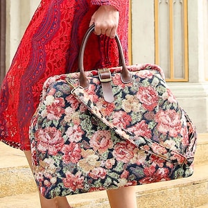 Bolso Mary Poppins artesanal - Bolso de fin de semana - Bolso de viaje - Bolso de lona - Rosa floral