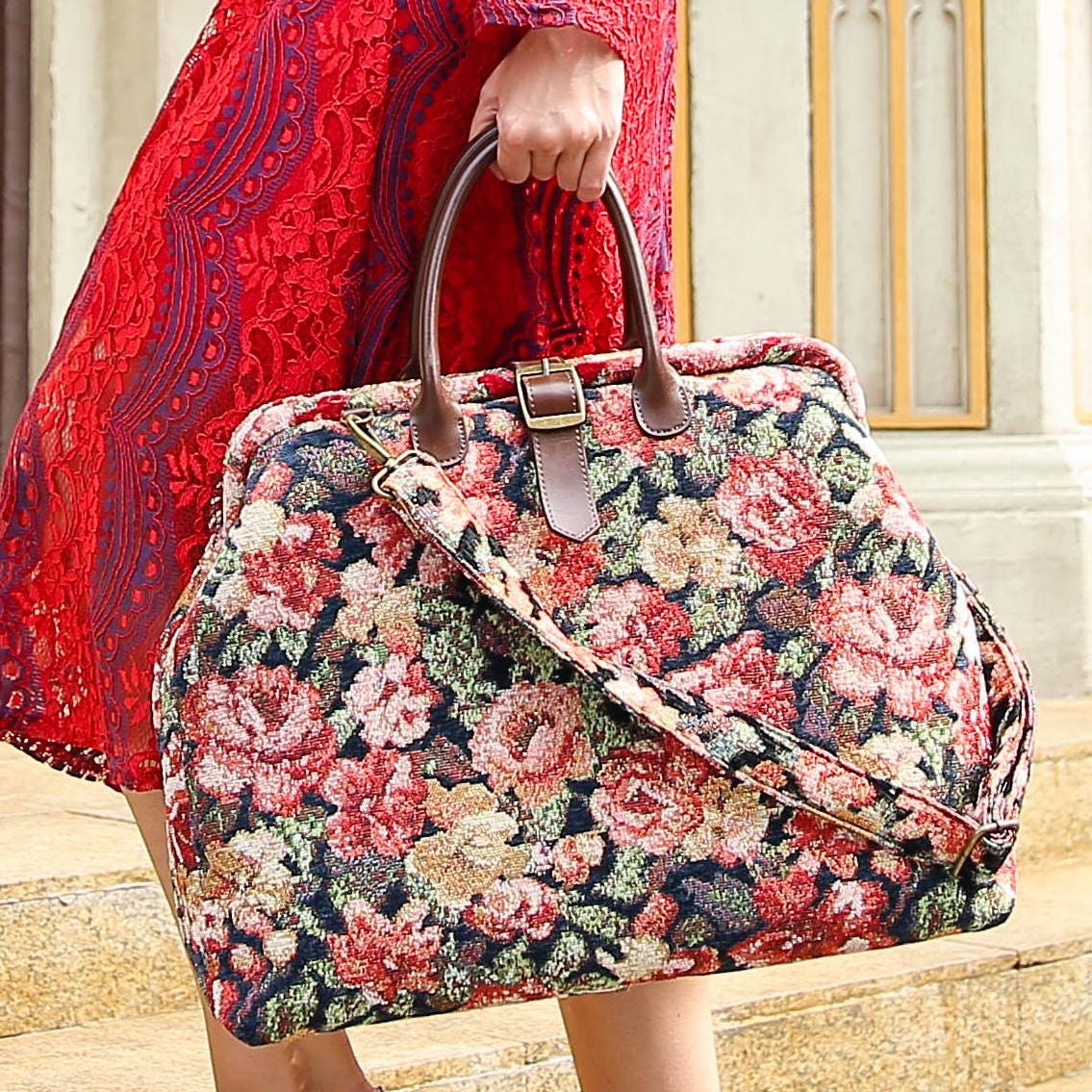 Handcrafted Mary Poppins Bag carpet Weekender carpet Travel Bag duffel Bag floral Rose Etsy UK
