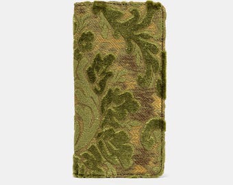 Housse de chéquier personnalisée en velours coupé - porte-chéquier vintage - organisateur de chéquier tapisserie - porte-chéquier de voyage - velours vert fougère
