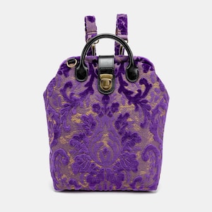 Carpet Everyday Backpack-Leather Minimalist Backpack-Versatile Crossbody Bag-Vintage Bag-Smart Organizers-Burnout Velvet Purple