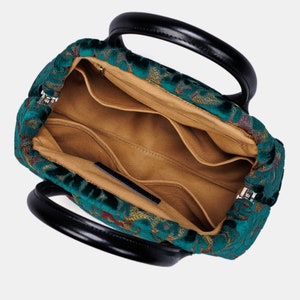 Carpet Satchel-Mary Poppins Carpet Bag-Everyday Carry Crossbody Bag-Burnout Velvet Jade Green inside