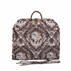 Carpet Carry-On Foldable Garment Bag- Elegant Travel Bag with Organizer Pockets for Dresses, Suits & Accessories- Floral Brown
