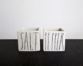square sketch SALT and PEPPER cellars.