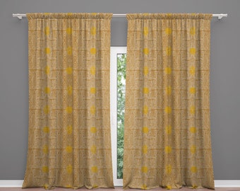 Yellow African Print Curtains Drapery  Window Treatment - Original Design