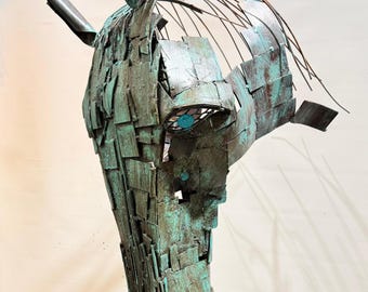 Handmade Scrap Metal Horse Sculpture – Upcycled Industrial Art – Rustic Home Decor – One of a Kind Horse Head Statue