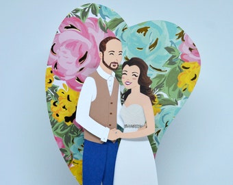 Wedding Couple Cake Topper with Heart Background, Wedding Cake Topper, Custom Cake Topper, Personalized Wedding Decoration
