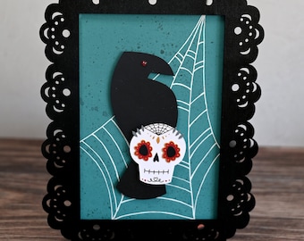 Decoración de Halloween con cuervos, arte de calaveras de azúcar del Día de los Muertos, colgante de pared espeluznante