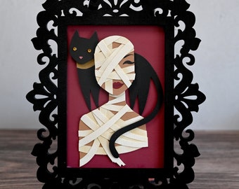 Decoración de Halloween de la momia, arte del gato negro, colgante de pared espeluznante