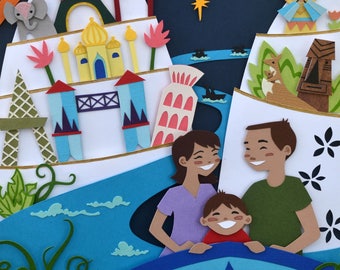 Small World Ride Paper Cutout Print, Ilustración familiar