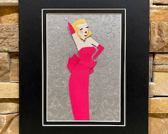 Gentleman Prefer Blondes Cutout, Marilyn Monroe Paper Illustration, Matted Paper Art, Ready to Frame Movie Illustration