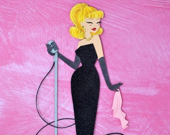 Impresión recortada de Barbie vintage, ilustración de Barbie "Solo en el foco"