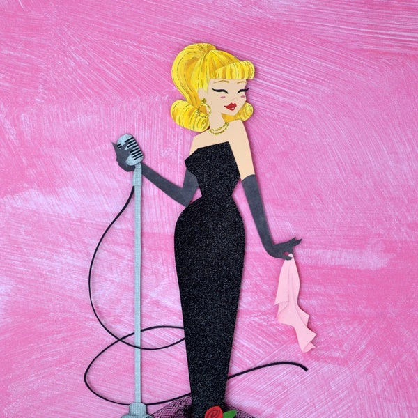 Vintage Barbie Cutout Print, Solo in the Spotlight Barbie Illustration