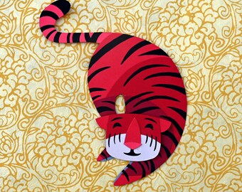 Ilustración del tigre, animal del zodíaco, recortes del Año Nuevo Lunar, impresión artística en papel
