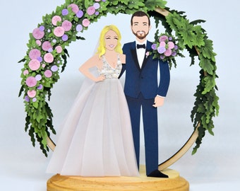 Wedding Couple Cake Topper with Geometric Arch, Wedding Cake Topper, Custom Cake Topper, Personalized Wedding Decoration