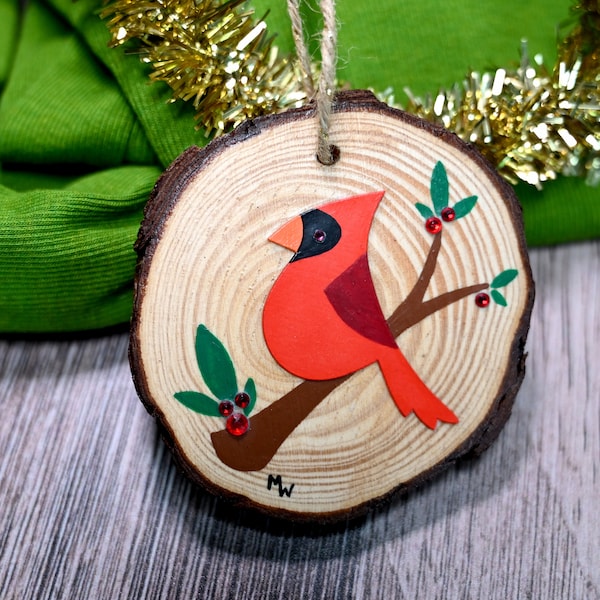 Cardinal Reusable Gift Tag, Christmas Tree Ornaments, Handmade Holiday Gifts