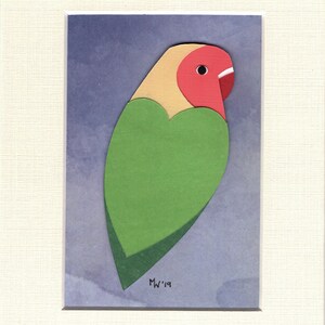 Original Lovebird Cutout, Matted Bird Art, Handmade Illustration