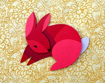 Rabbit Zodiac Animal Artwork, Lunar New Year Cutouts, Paper Art Print