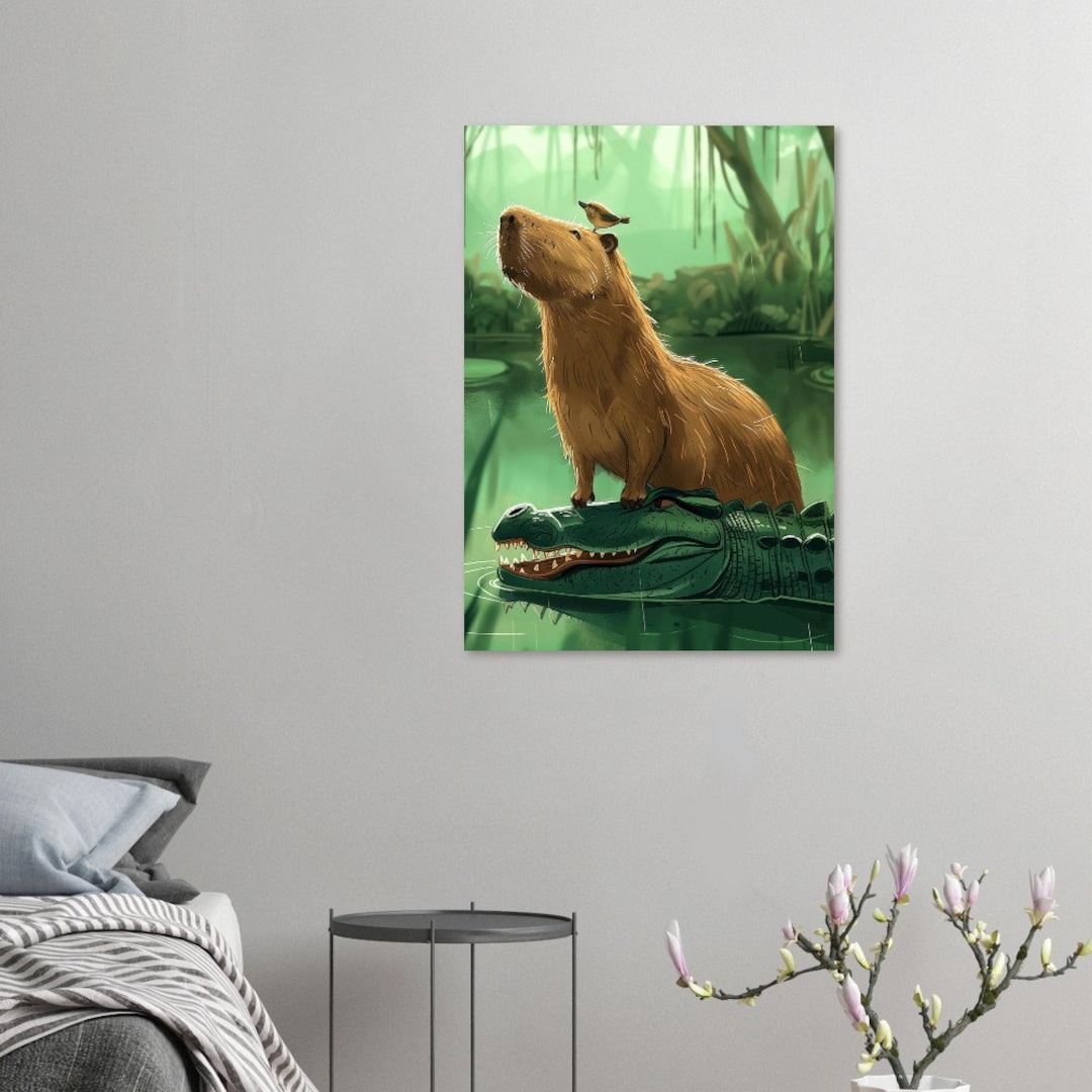 Capybara Riding an Alligator, Cute Cartoon, Printed Art, Poster - Etsy