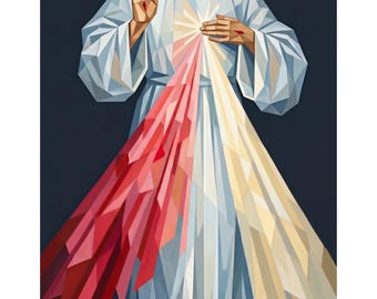 Divine Mercy (The Vilnius) Cubism | High Definition Instant Download | Christian Catholic Artwork