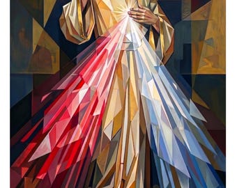 Divine Mercy Print Cubism | High Definition Instant Download | Christian Catholic Artwork