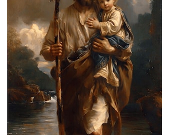 San Cristóbal / Descarga instantánea en alta definición / Obra de arte cristiana católica
