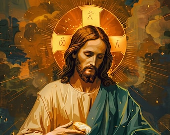 Jesus Breaking Of Bread - | Catholic Art | Digital Oil Painting | Christian Artwork