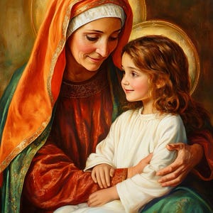Heilige Anna, moeder van Maria | Katholieke kunst | Digitaal olieverfschilderij | Christelijke kunstwerken