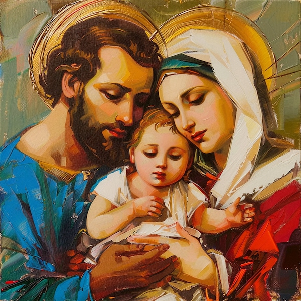 St Joseph, Mother Mary and Baby Jesus | 100% Original Digital Art | High Def Image | Instant Download | Holy Family | Christian Art