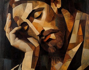Jesus Christ in Contemplation – Modern Cubist Art – Digital Download