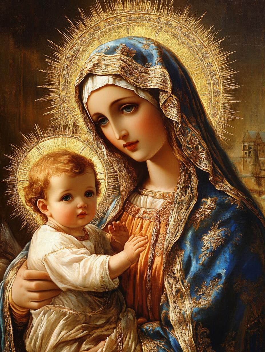 Mutter Maria und Jesuskind – Katholische Digital Kunst | Marian Wanddekor | 4K christlicher Printable | Sofort Download