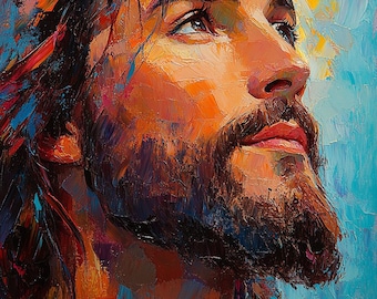 Jesus Christ Portrait: Modern Christian Art, Vibrant PNG (Digital Download)