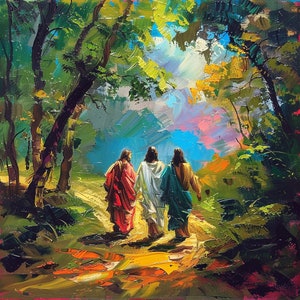 Jesús en el camino a Emaús / Descarga instantánea en alta definición / Obra de arte católica cristiana