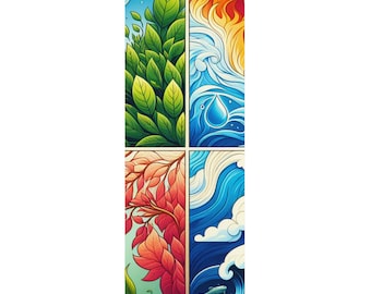 Die Grüntöne der Erde, die Weißtöne der Luft, die Rottöne des Feuers, der Blau des Wassers: Vier Elemente Anschauliche Symbole & Farben Sammlung - Yoga-Matte