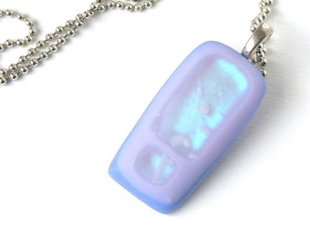 Luscious Lavender and Periwinkle Fused Glass Pendant on 24" Chain - Sea Glass - Satin Glass - Softly Matte Surface