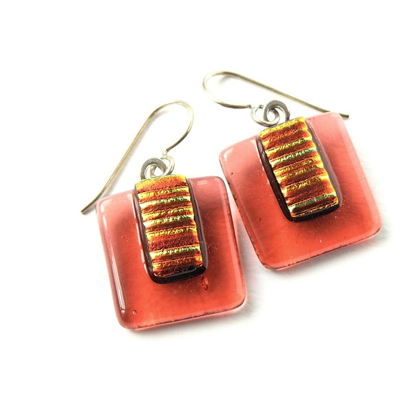 Light Coral Earrings - Transparent Fused Glass Drop Earrings - Transparent Coral Rose Earrings - Conference Call Jewelry - ZOOM Lovelies