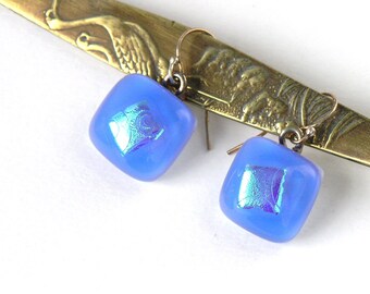 Sky Blue Drop Earrings - Modern Minimalist  - Fused Glass - Sky Blue Earrings  - Simple Blue - Blue Sky Jewelry - Petite Fused Glass Drops