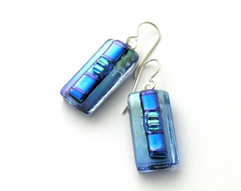 Blue Sky Fused Glass Earrings - Aqua Tint Glass - Blue Iris - Luminous  Glass Drop Earrings - Sterling Silver -