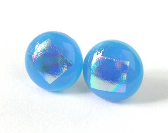 Ocean Blue Post Earrings - Light Blue Post Earrings - Modern Stud Earrings -Fused Glass Dot Earrings - Sky Blue Dot Earring