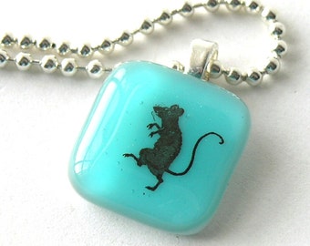 A Mousie Pendant - Fused Glass Mouse Pendant Necklace - Dancing Mouse - Petite Pendant on Chain