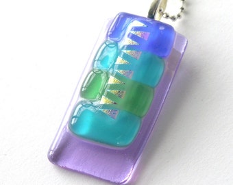 Luscious Lavender Glass Pendant Necklace -Cool Spring Garden Colors - Lavender, Hyacinth Blue and Pale Aquamarine Glass -